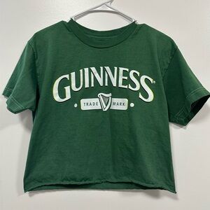 Vintage Style Guinness Logo Forest Green Cropped Raw Hem T-Shirt